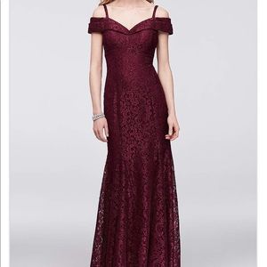 Cold-Shoulder Glitter Burgundy Lace Mermaid Dress